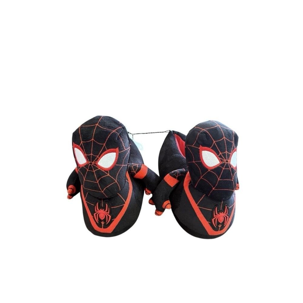 Marvel Spider-Man Miles Morales Kids Slippers Size 4/5 Black Red Plush NWT